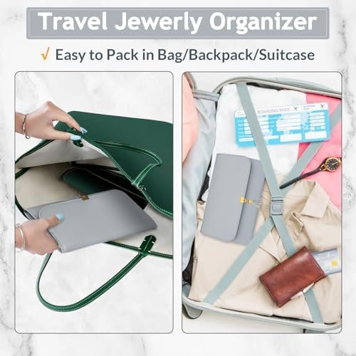 MATEIN Jewelry Travel Organizer for Women, Tangle Free Portable Leather Jewelry Storage Roll Bag Envelope Clutch, Waterproof Lightweight Jewelry Case Holder for Necklaces, Rings, Earrings, Bracelets - Image 6