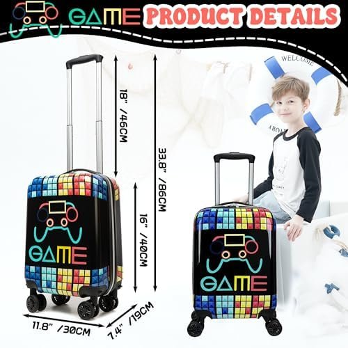 Kids Suitcase Set for Boys Hardside Luggage with Spinner Wheels 2 Piece 16inch Toddler Suitcase for Boys Travel Carry on Luggage Airline Approved - Image 2