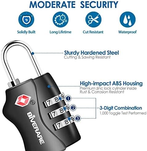 2 Pack TSA Approved Travel Luggage Locks, Combination Lock Keyless, 3-Digit Padlocks, Travel Sentry Accepted Compatible Padlock for Gym Locker, Golf Bag Case, Backpack, Black-by GIVERARE - Image 5