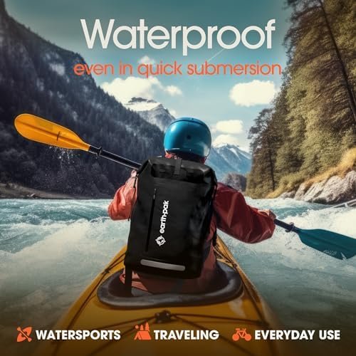 Earth Pak Waterproof Backpack - Heavy Duty Hiking Backpack - Roll-Top Closure Bag - Cushioned Dry Bag Waterproof Phone Case - Image 3