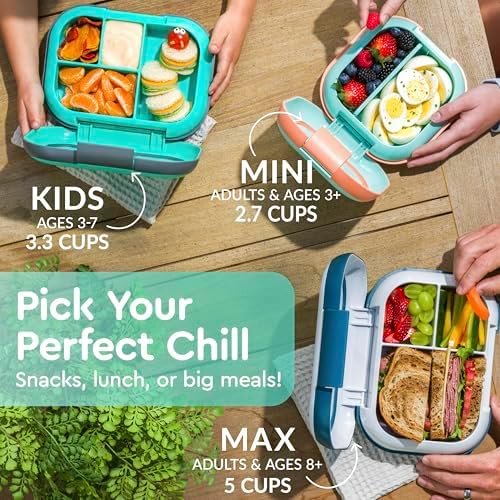 Bentgo Chill Kids Leak-Proof Lunch Box - 4-Compartment Bento Box with Built-In Ice Pack, 3.3 Cup Capacity, PFAS & BPA-Free, Microwave & Dishwasher Safe, Ideal Size for Ages 3 to 7 (Aqua) - Image 6
