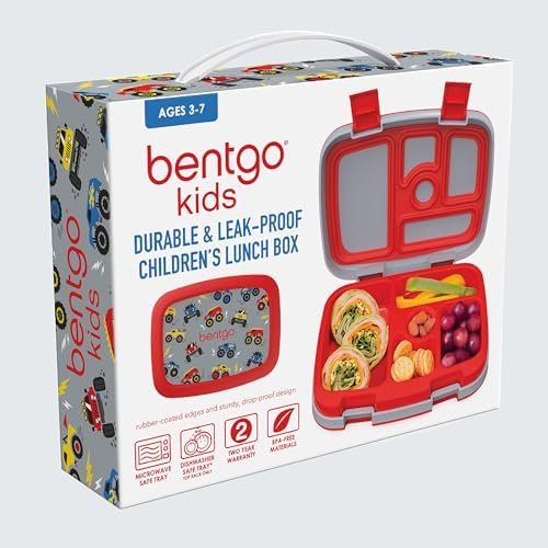 Bentgo Kids Prints Leak-Proof, 5-Compartment Bento-Style Kids Lunch Box - Ideal Portion Sizes for Ages 3-7, Durable, Drop-Proof, Dishwasher Safe, & PFAS & BPA-Free Materials (Trucks) - Image 8
