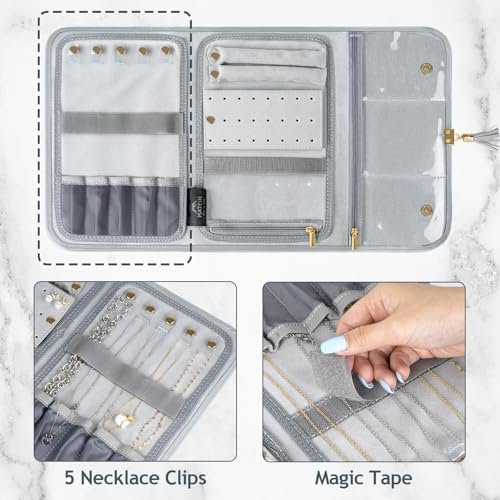 MATEIN Jewelry Travel Organizer for Women, Tangle Free Portable Leather Jewelry Storage Roll Bag Envelope Clutch, Waterproof Lightweight Jewelry Case Holder for Necklaces, Rings, Earrings, Bracelets - Image 3