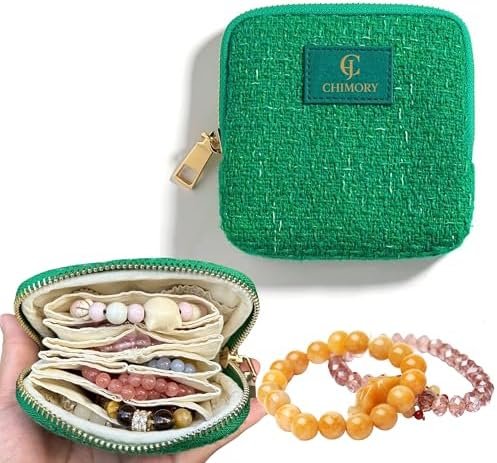 2025 New Travel Jewelry Case – Jewelry Organizer Travel for Rings, Bracelets, & Bangles with Smooth Metal Zipper, Elegant Jewelry Roll for Journey, Crystal Jewelry Storage Pouch, Mini, Tweed Green
