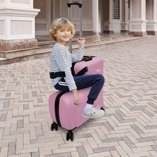 20 Inch Kids Ride-On Suitcase, Children's Trolley Case with 4 Wheels, Portable Carry-On Luggage for Air Travel, Pink Rolling Trunk for Boys Girls Aged 3-6 - Image 5