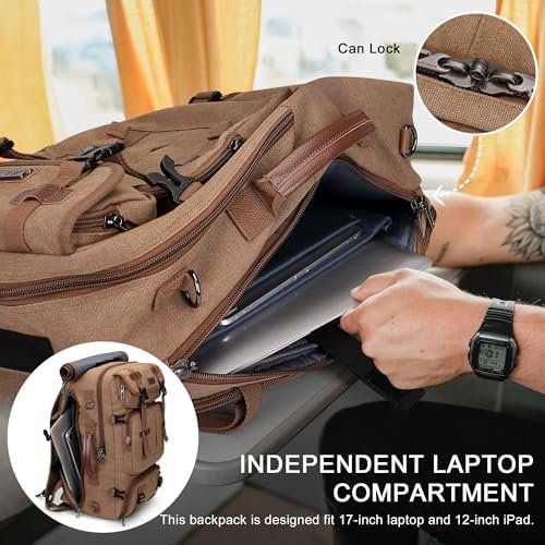 WITZMAN Travel Backpack for Men 40L Large Carry-on Airline Approved Convertible 3 in 1 laptop Bags Fit 17 inch(A8013 Brown) - Image 4