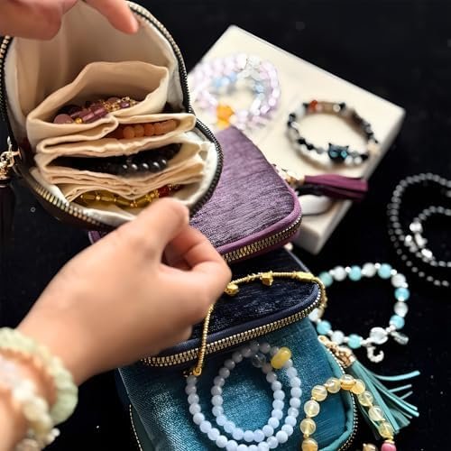 Travel Jewelry Case, Small High-End Large-Capacity Tassel Storage Bag Gifts for Women, Pouch Bags with Zipper, Velvet Jewelry Organizer Storage Bag for Bracelet Rings Earring (Matcha) - Image 2