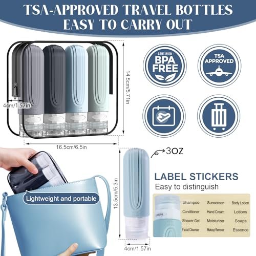 Travel Bottles for Toiletries, 3oz TSA Approved Travel Size Toiletries, Silicone Leak-Proof Refillable Containers, Squeezable Liquid Essentials Bottles W/Clear Bag (GRAY) - Image 5