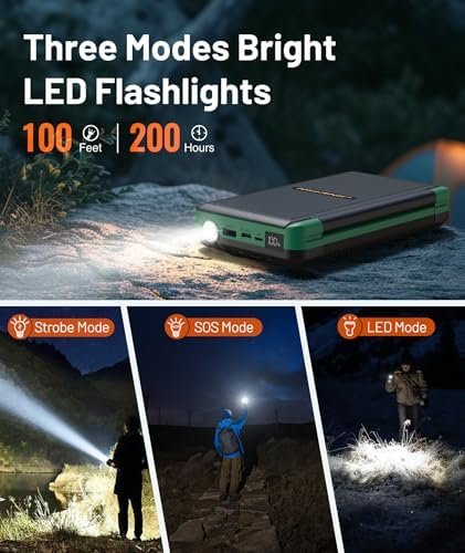 Power Bank Solar Charger 46800mAh Built in 4 Cables 3 Foldable Solar Panels, PD20W Fast Charging Portable Charger, LED Display Powerbank USB C in/Output, External Battery Pack with SOS Camping Light - Image 5