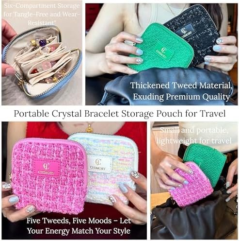 2025 New Travel Jewelry Case – Jewelry Organizer Travel for Rings, Bracelets, & Bangles with Smooth Metal Zipper, Elegant Jewelry Roll for Journey, Crystal Jewelry Storage Pouch, Mini, Tweed Green - Image 7