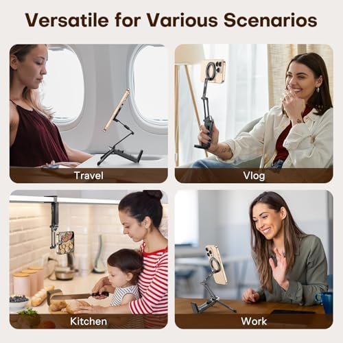 OMOTON TP02 360°Rotating for MagSafe Tripod, Adjustable Aluminum Magnetic Phone Tripod for iPhone 17/16/15/14 Pro Max Air, Foldable Cell Phone Stand Fits Vlog, Gym, Travel Essentials Accessories - Image 6