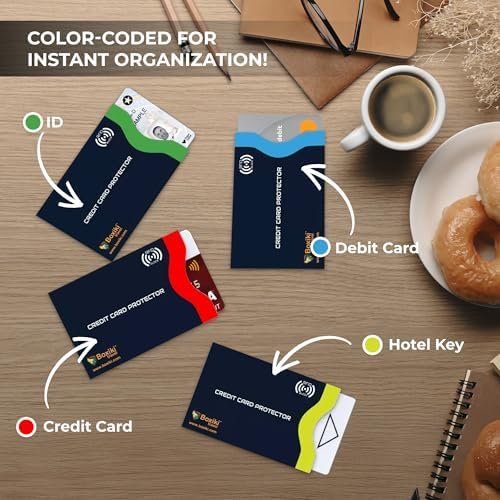 Boxiki Travel RFID Blocking Sleeves, Set with Color Coding | Identity Theft Prevention RFID Blocking Envelopes Set of 12 Credit Card Sleeves (Navy Blue) - Image 4