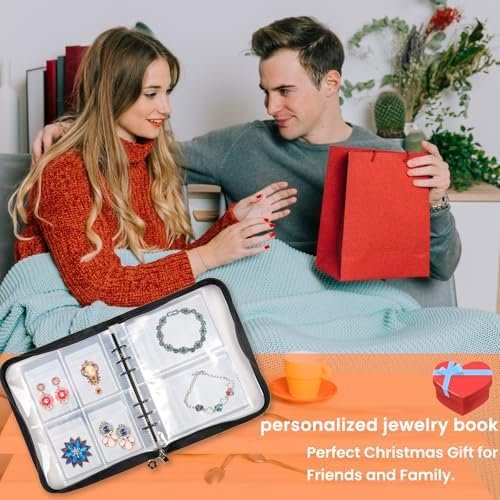 ChezMax Travel Jewelry Case - Earring Necklace Bracelet Organizer with 128 Pockets, Initial Jewelry Storage Book, Portable Jewelry Travel Case with PVC Pouches, Personalized Gifts for Women, L - Image 5