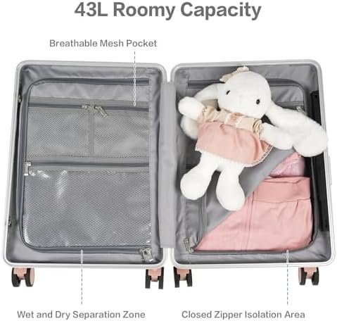 smilesun 20" Carry On Luggage with Seat For Kids & Adults，Hardside Ride On Suitcase with 360°Spinner and TSA Lock For Travel(Light Pink, 20-in) - Image 7