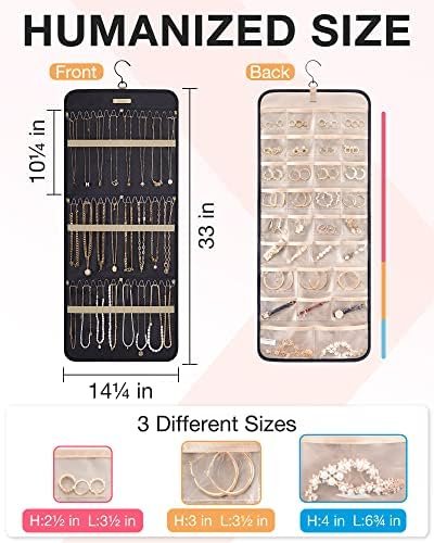 BAGSMART Hanging Jewelry Organizer Storage Roll with Hanger Metal Hooks Double-Sided Jewelry Holder for Earrings, Necklaces, Rings on Closet, Wall, Door, 1 piece, Large, Black - Image 5