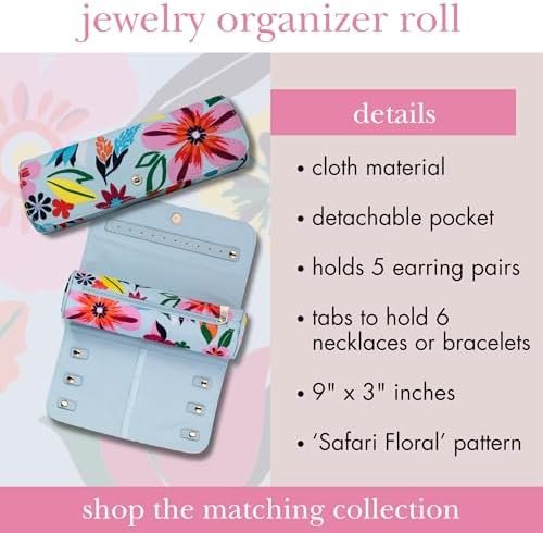 kate spade new york Travel Jewelry Case Organizer, Fabric Jewelry Box for Women, Cute Jewelry Organizer Holds Necklaces, Rings, Bracelets, Small Jewelry Roll (Safari Floral) - Image 6