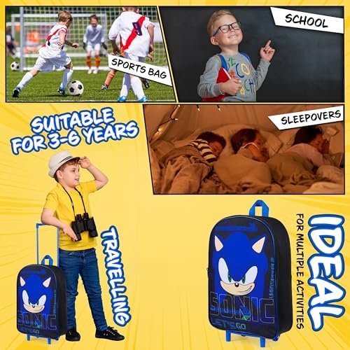 Sonic The Hedgehog Kids Suitcase, Foldable Trolley Bag 15.35” x 10.63” x 3.94” - Image 3