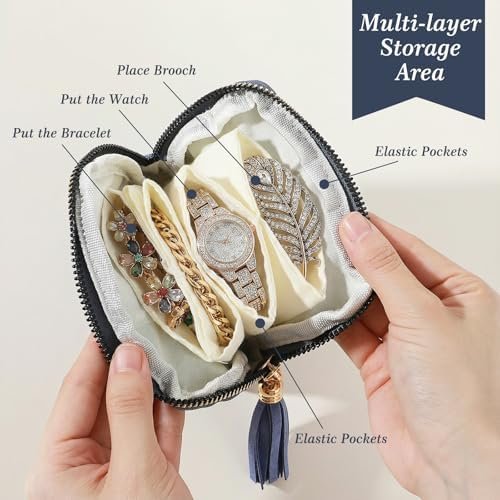 Small Jewelry Travel Case, Blue Jewelrys Pouch Bags with Zipper, Portable Jewelry Organizer Storage Bag for Women Gifts, Velvet Jewelrys Organizer for Bracelet Rings Earring - Image 4