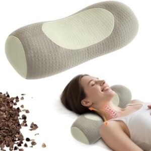 Organic Buckwheat Cervical Neck Pillow – Adjustable Neck Roll for Sleeping, Ergonomic Neck Support Bolster for Side & Back Sleepers, Pillow for Neck Pain Relief and Spine Alignment