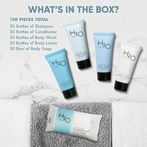 H2O Therapy Hotel Soaps & Toiletries Bulk Set | 1-Shoppe Amenities Kit | 0.85oz Shampoo & Conditioner, Body Wash, Lotion, 1oz Bar Soap | Travel Size | 150 Pieces - Image 3