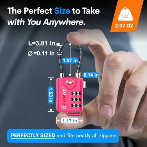 TSA Approved Cable Luggage Locks, Re-settable Combination with Alloy Body - Image 5