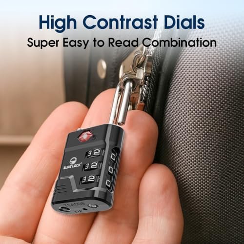 SURE LOCK TSA Locks for Luggage, TSA Approved Luggage Locks with Open Alert, 008 Key for High Security, Easy Read Dials, Zinc Alloy Body, Locker Lock for Suitcase, Gym, Travel. (Black 2 pk) - Image 5