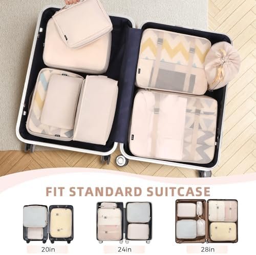 BAGAIL 8 Set Packing Cubes Luggage Packing Organizers for Travel Accessories-Cream - Image 5