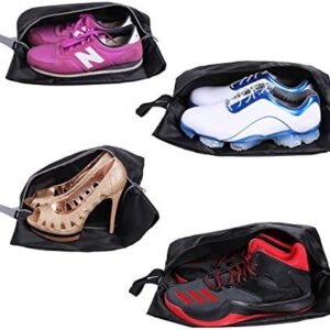YAMIU Travel Shoe Bags Set of 4 Waterproof Nylon with Zipper for Men & Women, Black