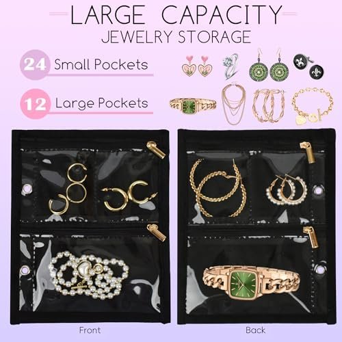 Travel Jewelry Organizer Case,Jewelry Bags Jewelry Storage Book Binder with Clear Zipper Velvet Pouch for Traveling,Earrings, Rings, Necklace, Bracelet - Image 3