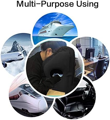 Inflatable Travel Pillow for Airplane, Neck Air Pillow for Sleeping to Avoid Neck and Shoulder Pain, Support Head and Lumbar, Used for Airplane, Car, Bus and Office (Black) - Image 3
