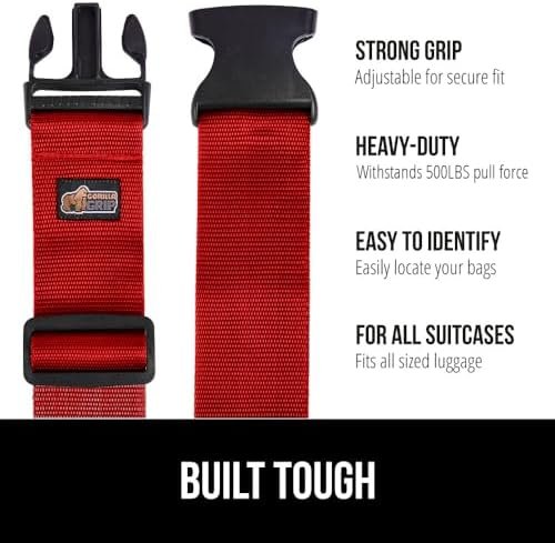 GORILLA GRIP Heavy Duty Adjustable Luggage Straps for Suitcases, Easy to Identify Travel Belt Connector Holds Suitcase Together, Extends Life of Bag, Strap Connects Two Bags, Accessories 2 Pack Red - Image 2