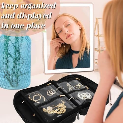 Travel Jewelry Organizer Case,Jewelry Bags Jewelry Storage Book Binder with Clear Zipper Velvet Pouch for Traveling,Earrings, Rings, Necklace, Bracelet - Image 5