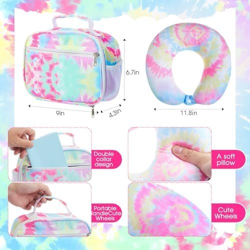 Redbaker 17 Inch 6 Pcs Kids Luggage Set Kids Rolling Luggage Double Pattern Suitcase for Boys Girls (Pink and Purple, Tie-dye Style) - Image 5