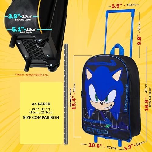 Sonic The Hedgehog Kids Suitcase, Foldable Trolley Bag 15.35” x 10.63” x 3.94” - Image 2