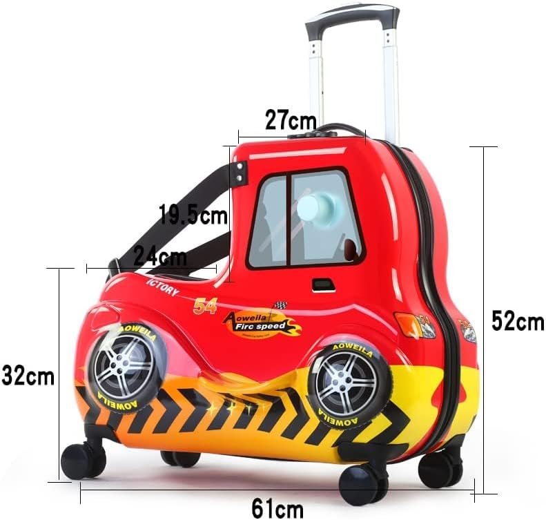 Kids Checked Ride on Luggage, 24 Inch Large Suitcase for Teens, Hardside Spinner Trunk with 360 Wheels, International Travel, Red car - Image 4