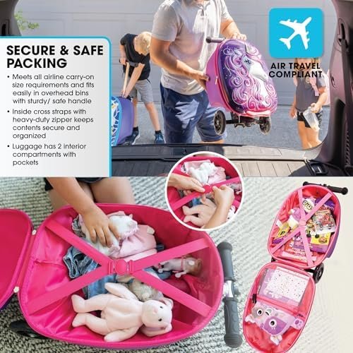 KIDDIETOTES Ride-On Scooter Suitcase for Kids – Hardside Lightweight Carry-On Luggage with Foldable Scooter, LED Wheels, Travel Fun for Toddlers & Children - Image 4