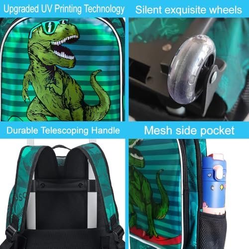 gxtvo Rolling Backpack for Boys, Roller Bookbag With Wheels - Wheeled Elementary School Bag - 3PCS Dinosaur - Image 5