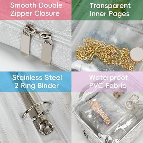 Travel Jewelry Organizer Case Transparent Jewelry Storage Book Binder Bag for Earrings, Rings, Necklace, Bracelet (White-Clear Window) - Image 4