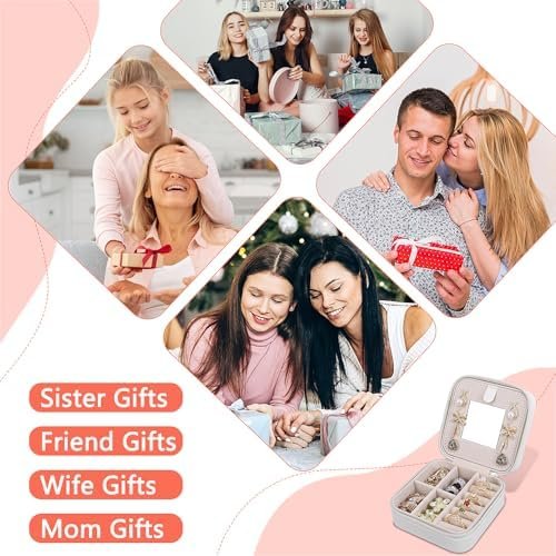 Travel Jewelry Case and Organizer with Mirror,Portable Mini Storage Box for Rings, Earrings, Necklaces, Gift for Mother Mom, Girl, Daughter, Sisters, Bridesmaids, Mother's Day Gift(White) - Image 7