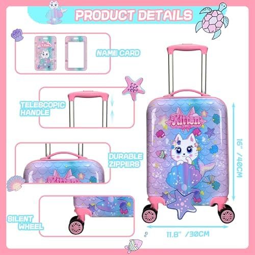 Cute Cat Kid's Luggage Set - 5 Piece Hardside Suitcase Set with Spinner Wheels - Airline Approved - Image 2