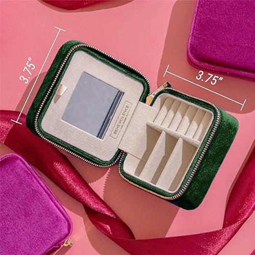 Benevolence LA Plush Velvet Jewelry Box | Travel Jewelry Case Organizer with Mirror | Featured in Oprah's Favorite Things | Best Gifts For Daughter, Girlfriend, Mom | Gifts For Her - Emerald - Image 4
