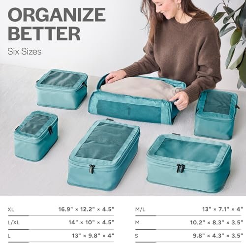 Aerotrunk Compression Packing Cubes for Travel - Luggage Organizer Bags - Double Zipper Packing Cubes for Suitcases (6-Pack, Teal) - Image 3