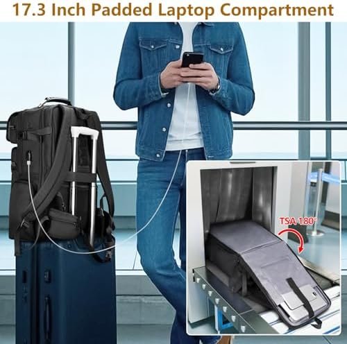 MATEIN Expandable Travel Backpack With Shoe Compartment, 52L Large Suitcase Backpack with Waist Straps & USB Charging Port, 17 Inch TSA Laptop Backpacks Luggage Carry On Bag With 3 Packing Cubes - Image 6