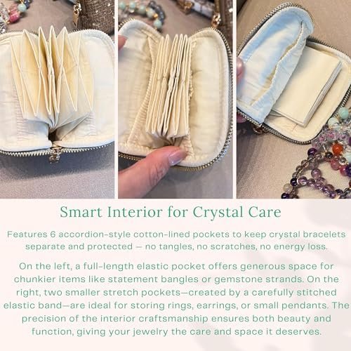 2025 New Travel Jewelry Case – Jewelry Organizer Travel for Rings, Bracelets, & Bangles with Smooth Metal Zipper, Elegant Jewelry Roll for Journey, Crystal Jewelry Storage Pouch, Mini, Tweed Green - Image 3