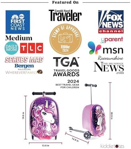 KIDDIETOTES Ride-On Scooter Suitcase for Kids – Hardside Lightweight Carry-On Luggage with Foldable Scooter, LED Wheels, Travel Fun for Toddlers & Children - Image 6