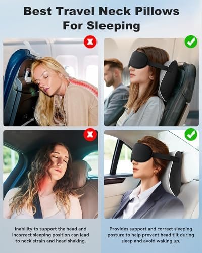 JefDiee Travel Pillows for Airplanes,Travel Pillow with Eye Mask,Prevents Head Forward,Neck Pillow Airplane for Sleeping,Used for Long Flight,Road Trip,Car Headrest - Image 2