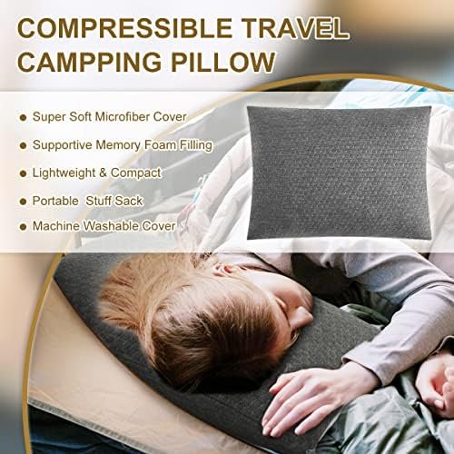 Ivellow Travel Pillow Compressible Camping Pillow for Sleeping Shredded Memory Foam Pillow Compact Firm Supportive for Adults Kids Outdoor Backpacking Hiking Essential Gear - Image 2