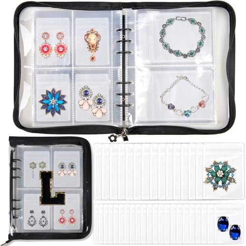 ChezMax Travel Jewelry Case - Earring Necklace Bracelet Organizer with 128 Pockets, Initial Jewelry Storage Book, Portable Jewelry Travel Case with PVC Pouches, Personalized Gifts for Women, L - Image 7