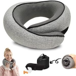 Travel Neck Pillow for Airplane, Adults Memory Foam Neck Pillow, Ergonomic 360° Neck Support for Airplane Car Travel Home Office Sleep, Packable Compact Portable Turtle Pillows(Grey)
