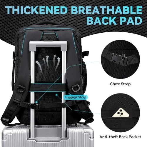 Carry on Travel Backpack for Men Women, Extra Large 40L Flight Approved Expandable Suitcase With USB/Type-C Charging Port, Victoriatourist Water Resistant Luggage Daypack Business Weekender Bag, Black - Image 6